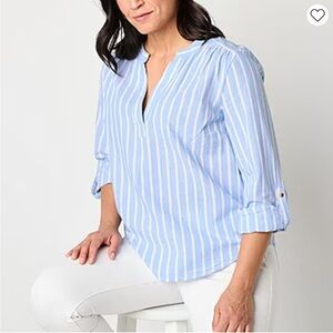 St. John's Bay Womens Split Crew Neck Long Sleeve Blouse